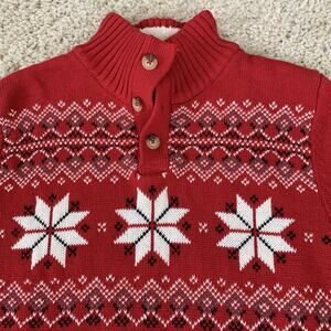 Chaps Sweater Girls XL (18-20) Red Cotton Snowflake Pullover 1/4 Button